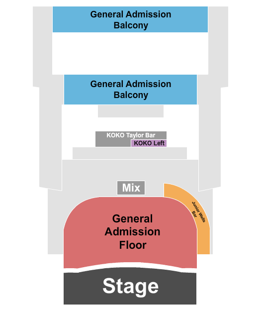 Reserved seating chart for House of Blues: orchestra, boxes, mezzanine, and balcony